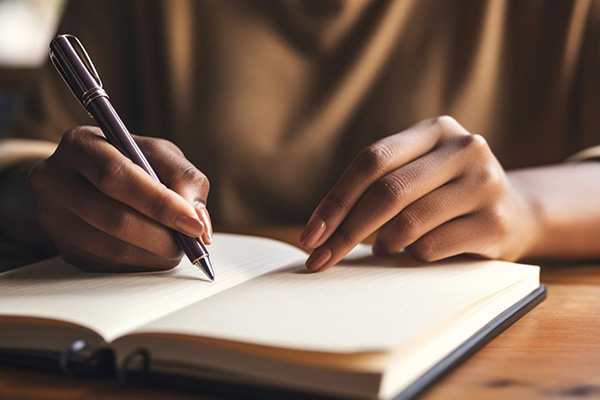 A closeup of someone writing in a book