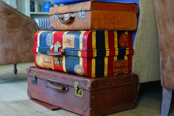 A stack of old suitcases