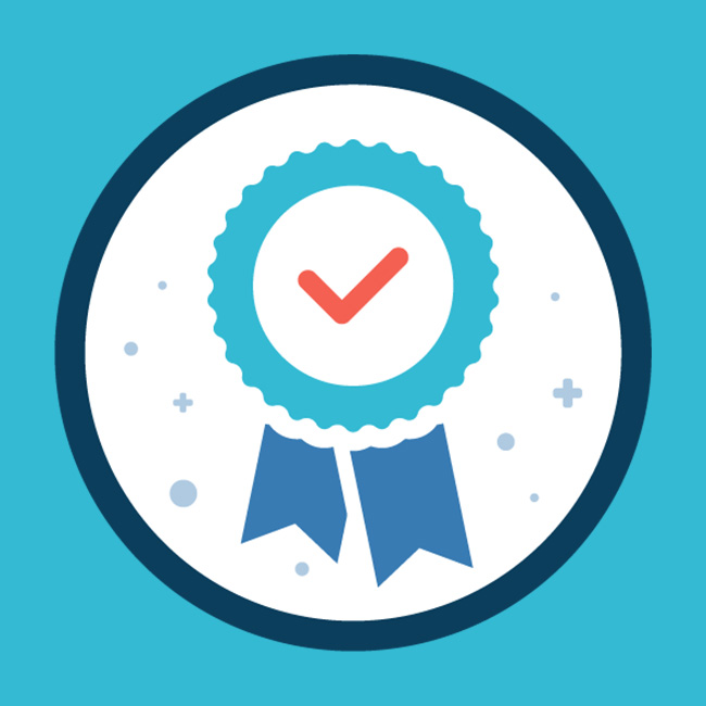 Ribbon icon with a checkmark inside of it